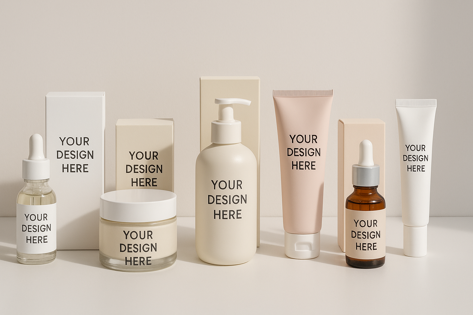 make those products look more realistic, add packages next to them and add text "your design here" on them